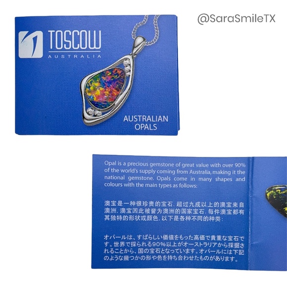 TOSCOW Genuine Australian Kangaroo Opal & Sterling Silver Necklace - NIB - Picture 10 of 15